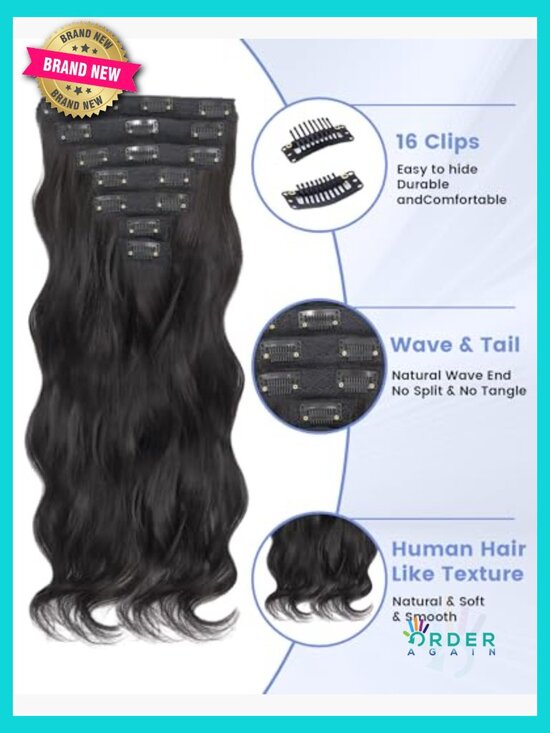 7pcs Clip in Hair Extensions Long Wavy Curly 20in Thick Double Weft Daily Use